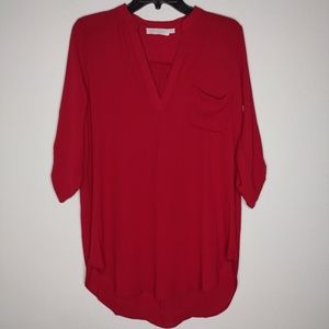 New All in Favor Women's Red Blouse 3/4" Sleeves Size Small